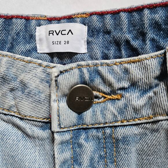 RVCA Denim Light Wash Relaxed Fit Distressed Ripped Mid Rise Baggy Jeans 28 - Picture 10 of 16